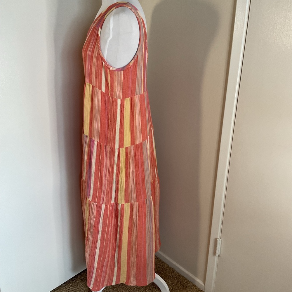 Marine Layer Corinne Striped Maxi Dress Pink Orange Tiered Boho Pocket Size L - Picture 8 of 9